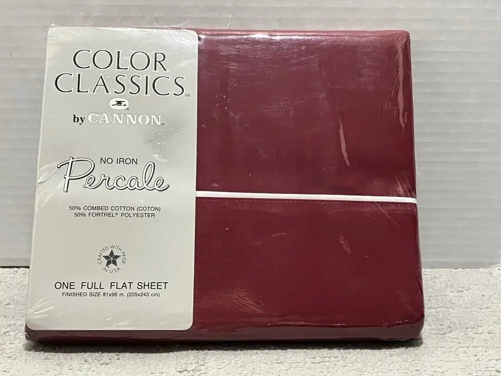 Cannon Color Classics Full Flat Sheet Strawberry Wine Red No Iron Percale NEW